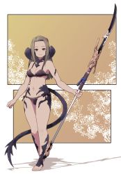 Rule 34 | 1girl, au ra, warrior of light (ff14), barefoot, black bra, black panties, bra, breasts, bright pupils, cleavage, commentary, commission, english commentary, fictional persona, final fantasy, final fantasy xiv, flower, green eyes, grey hair, hair flower, hair ornament, highres, holding, holding polearm, holding weapon, horns, lamb-oic029, long hair, looking at viewer, medium breasts, monster girl, naginata, navel, original, panties, polearm, red flower, scales, side-tie panties, smile, solo, standing, tail, underwear, underwear only, weapon, white pupils