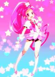 Rule 34 | 10s, 1girl, boots, brooch, cure blossom, hanasaki tsubomi, heart, heart brooch, heartcatch precure!, highres, jewelry, knee boots, long hair, magical girl, pink eyes, pink hair, ponytail, precure, solo, sw (taco)