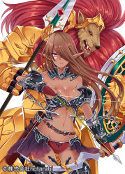 1girl arrow_(projectile) beast_battle_chronicle_zero bow_(weapon) breasts brown_hair cleavage dark_skin long_hair original pointy_ears purple_eyes shina_shina weapon