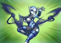 Rule 34 | 1girl, android, angela (maniacpaint), attack, blue eyes, breasts, claw (weapon), helmet, koi drake, large breasts, motion blur, original, pale skin, robot, robot ears, smile, solo, weapon