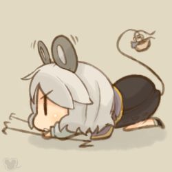 Rule 34 | 1girl, animal ears, bad id, bad pixiv id, basket, chibi, dowsing rod, dress, female focus, grey hair, katsudansou, kneeling, lying, mouse ears, mouse tail, nazrin, on stomach, open mouth, short hair, solo, tail, touhou, | |