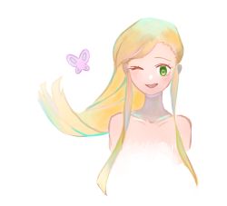 Rule 34 | 1girl, blonde hair, bug, butterfly, digimon, digimon frontier, insect, one eye closed, orimoto izumi, smile, solo, wink