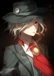 Rule 34 | 1boy, cigarette, edmond dantes (fate), edmond dantes (first ascension) (fate), fate/grand order, fate (series), hat, highres, jacket, jpeg artifacts, male focus, neckerchief, red eyes, smoking, solo, toosaka asagi