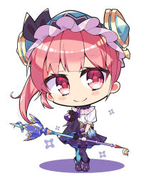 Rule 34 | 1girl, applepie 1201, atelier (series), atelier lydie &amp; suelle, boots, chibi, closed mouth, frilled hairband, frills, full body, hairband, highres, holding, holding staff, long hair, looking at viewer, lydie malen, pink eyes, pink hair, purple footwear, purple skirt, shirt, side ponytail, simple background, skirt, smile, solo, staff, standing, white background, white shirt