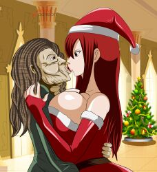 Rule 34 | 2girls, absurdres, age difference, breasts, cleavage, dicasty, erza scarlet, fairy tail, highres, huge breasts, kiss, multiple girls, old, old woman, yuri