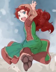 Rule 34 | 1girl, commentary request, curly hair, dragon quest, dragon quest vii, graphite (medium), long hair, looking at viewer, maribel (dq7), red hair, samuhara, solo, traditional media