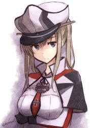Rule 34 | 10s, 1girl, black gloves, blonde hair, cape, cross, gloves, graf zeppelin (kancolle), hat, kantai collection, long sleeves, looking at viewer, mashayuki, peaked cap, sidelocks, simple background, solo, twintails, white hat