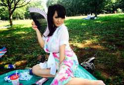 Rule 34 | 1girl, asian, black hair, breasts, grass, huge breasts, japanese (nationality), photo (medium), picnic, solo, tanaka hitomi