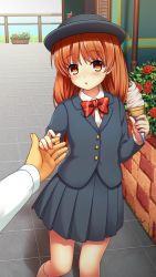 Rule 34 | 1girl, aged down, black headwear, blush, bow, bowtie, brown eyes, brown hair, collared shirt, day, doukyuusei, doukyuusei another world, food, game cg, grey jacket, grey skirt, hat, holding, holding food, holding hands, ice cream, jacket, long hair, long sleeves, looking at viewer, miniskirt, nishina kurumi, official art, open mouth, outdoors, pleated skirt, print bow, print neckwear, red bow, red neckwear, school uniform, shirt, skirt, solo focus, striped bow, striped bowtie, striped clothes, white shirt, wing collar
