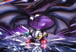 Rule 34 | 1boy, broken glass, broken mask, broken mirror, commentary request, dark meta knight, glaring, glass, highres, holding, holding sword, holding weapon, kirby (series), looking at viewer, male focus, mask, mirror, nintendo, red footwear, reflection, solo focus, sword, user njgv2284, weapon, wings, yellow eyes