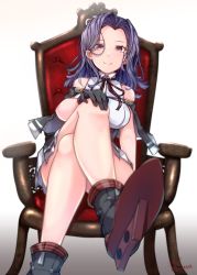Rule 34 | 1girl, absurdres, afterimage, baileys (tranquillity650), black gloves, closed mouth, collared shirt, dated, gloves, highres, kantai collection, purple eyes, purple hair, rudder footwear, shirt, short hair, signature, sitting, smile, solo, tatsuta (kancolle), twintails, white shirt