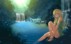 Rule 34 | 1girl, bad id, bad pixiv id, barefoot, blonde hair, blue eyes, deedlit, forest, genshi, legs, nature, pointy ears, record of lodoss war, solo, wallpaper, water, waterfall