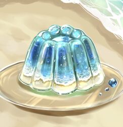 beach bubble commentary_request food food_focus gelatin no_humans original plate sand still_life sweets tsukimi_tsumugu water water_drop