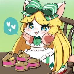 Rule 34 | alice (cat busters), artist request, cat, cat busters, food, furry, green eyes, hair ribbon, long hair, open mouth, pink hair, ribbon