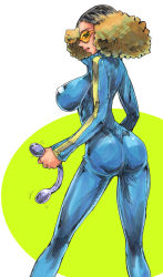 Rule 34 | 1girl, ass, black hair, blonde hair, breasts, kikuta, large breasts, looking at viewer, marker (medium), millipen (medium), multicolored hair, original, simple background, solo, sunglasses, track suit, traditional media, white background