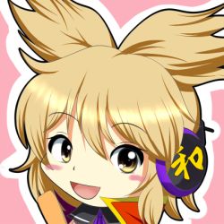 Rule 34 | 1girl, blush stickers, cape, close-up, female focus, headphones, light brown hair, looking at viewer, lowres, open mouth, outline, pink background, ritual baton, short hair, solo, takitsubo, takitubo, touhou, toyosatomimi no miko, yellow eyes