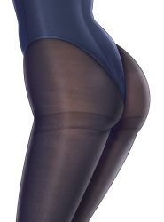 Rule 34 | 1girl, ass, ass focus, blue leotard, brown pantyhose, fine fabric emphasis, gurande (g-size), head out of frame, highres, leotard, lower body, original, pantyhose, simple background, solo, standing, thighband pantyhose, white background