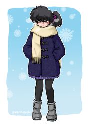Rule 34 | 1girl, :o, jacket, kunou kodachi, leggings, ranma 1/2, scarf, side ponytail, skirt, solo, wanta (futoshi), winter clothes