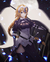 Rule 34 | 1girl, armor, armored dress, bow, braid, breasts, chain, fate/apocrypha, fate (series), gloves, glowing, gywlsfkdl, hair between eyes, hair bow, highres, hip focus, jeanne d&#039;arc (fate), jeanne d&#039;arc (ruler) (fate), large breasts, long hair, looking at viewer, single braid, solo, standing, sword, very long hair, weapon