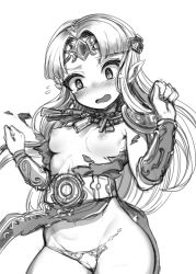 Rule 34 | 1girl, absurdres, arms up, bad id, bad twitter id, blush, bracer, breasts, circlet, clenched hands, commentary request, dress, embarrassed, greyscale, groin, harigane shinshi, highres, jewelry, long hair, monochrome, necklace, nintendo, nipples, open mouth, panties, pointy ears, princess zelda, sketch, small breasts, solo, super smash bros., surprised, tears, the legend of zelda, the legend of zelda: a link between worlds, torn clothes, torn dress, torn panties, underwear, white panties, wide-eyed