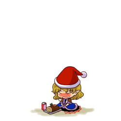 Rule 34 | 1girl, chibi, christmas, female focus, hat, lonely, mizuhashi parsee, pointy ears, santa hat, simple background, socha, solo, tears, touhou