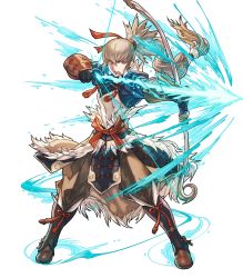 Rule 34 | 1boy, boots, bow (weapon), fire emblem, fire emblem fates, fire emblem heroes, fujin yumi (fire emblem), full body, fur trim, gloves, grey hair, highres, hino shinnosuke, holding, holding weapon, long hair, male focus, nintendo, official art, open mouth, orange eyes, ponytail, solo, takumi (fire emblem), teeth, transparent background, weapon