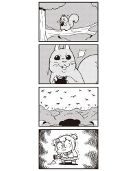 Rule 34 | 10s, 1girl, 4koma, :3, ^^^, angry, bkub, chestnut, comic, eating, fleeing, food, forest, greyscale, hair ornament, hair scrunchie, highres, ice cream, ice cream cone, monochrome, nature, poptepipic, popuko, school uniform, scrunchie, serafuku, sidelocks, silent comic, squirrel, tree, trembling, two side up