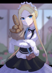 Rule 34 | 1girl, abigail williams (fate), abigail williams (festival outfit) (fate), absurdres, baguette, black dress, blonde hair, blue eyes, blurry, blurry background, blush, bread, butterfly hair ornament, closed mouth, commentary request, depth of field, dress, fate/grand order, fate (series), food, forehead, hair ornament, heroic spirit festival outfit, highres, keyhole, long hair, long sleeves, hugging object, official alternate costume, parted bangs, sato art, shirt, sidelocks, signature, sleeveless, sleeveless dress, sleeves past fingers, sleeves past wrists, smile, solo, stuffed animal, stuffed toy, teddy bear, twitter username, very long hair, white shirt