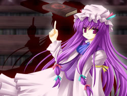 Rule 34 | 1girl, book, bow, female focus, hair bow, hat, long hair, multiple hair bows, patchouli knowledge, purple eyes, purple hair, solo, touhou