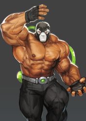 Rule 34 | 1boy, abs, absurdres, armpits, bane, bara, batman, batman (series), belt, biceps, dark-skinned male, dark skin, dc comics, gloves, highres, large pectorals, looking at viewer, male focus, manly, mask, mature male, muscular, muscular male, nipples, pants, pectorals, red eyes, solo, thick arms, thick thighs, thighs, topless male, traver009, tube, veins, veiny arms