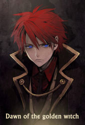 00s 1boy agasang blue_eyes cape male_focus necktie red_hair serious short_hair solo text_focus umineko_no_naku_koro_ni ushiromiya_battler