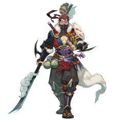 Rule 34 | 1boy, absurdres, clover k, fire emblem, fire emblem fates, fire emblem heroes, fox mask, headband, highres, holding, holding polearm, holding weapon, japanese clothes, kunai, male focus, mask, mask on shoulder, mouth mask, ninja, nintendo, official alternate costume, official art, one eye closed, pectoral cleavage, pectorals, polearm, rope, saizo (fire emblem), saizo (ninja) (fire emblem), salute, scar, scar across eye, shimenawa, solo, straight-on, tabi, transparent background, two-finger salute, v-shaped eyebrows, weapon