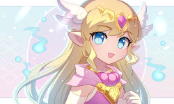 Rule 34 | 1girl, blonde hair, blue eyes, blue fire, elbow gloves, enni, fire, gloves, highres, jewelry, long hair, looking at viewer, necklace, nintendo, open mouth, pointy ears, princess zelda, smile, solo, the legend of zelda, the legend of zelda: spirit tracks, toon zelda, white gloves, wing hair ornament