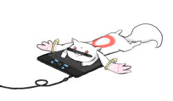 Rule 34 | 10s, :3, drawing tablet, kyubey, lying, mahou shoujo madoka magica, mahou shoujo madoka magica (anime), no humans, on stomach, red eyes, simple background, solo, stylus, wacom, white background, yunagix