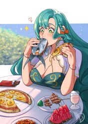 Rule 34 | + +, 1girl, absurdres, aqua hair, braid, breasts, candy, chloe (fire emblem), chocolate, chocolate bar, cleavage, commentary, deliciousbrain, fire emblem, fire emblem engage, food, fruit, green eyes, hands up, heart, highres, holding, holding food, holding pizza, large breasts, long hair, nintendo, pineapple pizza, pizza, pizza slice, plate, single braid, solo, sparkle, very long hair, watermelon, watermelon slice
