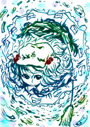 Rule 34 | 1girl, bakufu, blue theme, female focus, fuu (futian), hair bobbles, hair ornament, hat, highres, ink, ink (medium), kawashiro nitori, monochrome, multiple monochrome, solo, touhou, traditional media, two side up, water