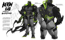 Rule 34 | 1boy, absurdres, ashthepenguin, ass, bara, black cloak, chinese text, claws, cloak, cropped legs, from behind, helmet, highres, huge ass, humanoid robot, large pectorals, male focus, multiple views, muscular, muscular male, neon trim, original, pectorals, robot, short hair, standing, thick thighs, thighs, torn cloak, torn clothes, translation request