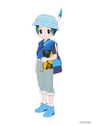 Rule 34 | 1boy, blue eyes, green hair, hat, hat feather, kemono friends, kemono friends 2, kyururu (kemono friends), looking at viewer, official art, short hair, simple background, solo