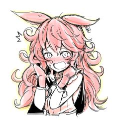 Rule 34 | 10s, 1girl, ^^^, animal ears, blush, breasts, cape, earrings, erune, ferry (granblue fantasy), full-face blush, gloves, granblue fantasy, hair between eyes, jewelry, long hair, monochrome, nadaka harutsugu, open mouth, partially colored, simple background, single earring, sleeveless, small breasts, solo, surprised, sweat, upper body, wavy hair, wavy mouth