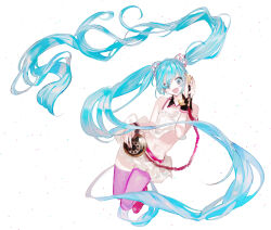 Rule 34 | 1girl, antique phone, aqua eyes, aqua hair, bad id, bad pixiv id, bare shoulders, belt, blue eyes, blue hair, corded phone, floating hair, hair ornament, hatsune miku, holding, holding phone, jumping, long hair, looking at viewer, lunch (lunchicken), navel, open mouth, phone, pink belt, pink thighhighs, redial (vocaloid), rotary phone, shirt, skirt, sleeveless, smile, solo, stomach, thighhighs, twintails, very long hair, vocaloid