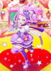 Rule 34 | 10s, 1girl, animal ears, boots, cat ears, cat tail, choker, color connection, cosplay, cure macaron, cure macaron (cosplay), cure sword, davi (dokidoki! precure), dokidoki! precure, earrings, elbow gloves, extra ears, food-themed hair ornament, food themed hair ornament, full body, gloves, hair ornament, high heel boots, high heels, jewelry, kenzaki makoto, kirakira precure a la mode, macaron hair ornament, magical girl, ponytail, precure, purple choker, purple eyes, purple hair, purple skirt, short hair, skirt, smile, solo, spade hair ornament, tail, thigh boots, thighhighs, uganda (ugandam 00), white gloves