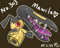 Rule 34 | blush, creatures (company), extra mouth, game freak, gen 3 pokemon, mawile, nintendo, no humans, pinkmaggot, pokemon, pokemon (creature), solo, teeth, wallpaper