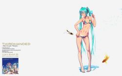 Rule 34 | 1girl, aqua hair, barefoot, bikini pull, clothes pull, collarbone, contrapposto, duplicate, feet, fingernails, fish, food, goldfish, hatsune miku, highres, long hair, looking down, md5 mismatch, nail polish, navel, pigeon-toed, popsicle, pulled by self, ribs, skinny, solo, standing, tan, tanline, toenail polish, toenails, toes, toned, twintails, very long hair, vocaloid, wokada