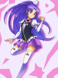 Rule 34 | 10s, 1girl, arm warmers, bad id, bad pixiv id, brooch, cure fortune, dress, full body, happinesscharge precure!, heart, heart brooch, hikawa iona, leikangmin, long hair, magical girl, necktie, ponytail, precure, purple dress, purple eyes, purple hair, purple skirt, skirt, smile, solo, thighhighs, white thighhighs, wide ponytail