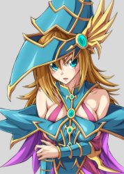 Rule 34 | 1girl, bare shoulders, blonde hair, blue eyes, blush, breasts, duel monster, female focus, hat, highres, large breasts, long hair, magician&#039;s valkyria, ozaneko, solo, witch hat, yu-gi-oh!, yuu-gi-ou, yu-gi-oh! duel monsters