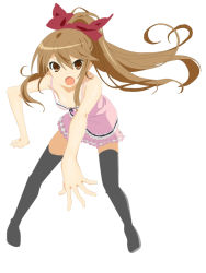 Rule 34 | 10s, 1girl, :o, alternate costume, alternate hairstyle, brown eyes, brown hair, casual, chemise, downblouse, dress, heartbreakone, long hair, looking at viewer, ookami-san, ookami ryouko, open mouth, ponytail, solo, thighhighs, zettai ryouiki