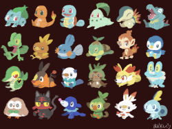 Rule 34 | aodonguri, bad id, bad pixiv id, bird, black eyes, bulbasaur, cat, charmander, chespin, chikorita, chimchar, closed eyes, closed mouth, commentary request, creatures (company), cyndaquil, fennekin, fiery tail, fire, fire, flame-tipped tail, froakie, frown, full body, game freak, gen 1 pokemon, gen 2 pokemon, gen 3 pokemon, gen 4 pokemon, gen 5 pokemon, gen 6 pokemon, gen 7 pokemon, gen 8 pokemon, grookey, happy, litten, looking at viewer, monkey, mudkip, nintendo, no humans, piplup, pokemon, pokemon (creature), popplio, rabbit, red eyes, rowlet, scorbunny, signature, sitting, smile, snivy, sobble, squirtle, standing, starter pokemon trio, tail, tepig, torchic, totodile, treecko, turtwig, yellow eyes