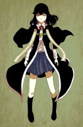 Rule 34 | 1girl, black hair, highres, long hair, majutsushi orphen, ratchett finrandi, school uniform, skirt, solo, spoilers, yuuki (yuuki333)