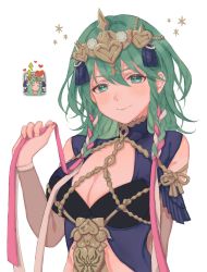 Rule 34 | 2girls, bad id, bad twitter id, braid, breasts, byleth (female) (fire emblem), byleth (fire emblem), cleavage, closed eyes, closed mouth, cosplay, crown, female focus, fire emblem, fire emblem: three houses, flower, green eyes, green hair, hair flower, hair ornament, heart, highres, hoshido1214, large breasts, long hair, matching hair/eyes, medium hair, multiple girls, nintendo, rhea (fire emblem), simple background, smile, solo focus, sothis (fire emblem), sothis (fire emblem) (cosplay), tiara, twin braids, upper body, white background