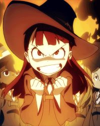 Rule 34 | 10s, angry, animated, animated gif, brown hair, fire, hat, kagari atsuko, little witch academia, witch hat